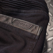 4SR motorcycle jeans Club Sport Black leather logo on back pocket